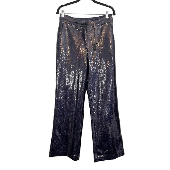 Elie Tahari Women's Black Eclipse Glam Sequins Wide Leg Trouser Pants Size 6 NWT